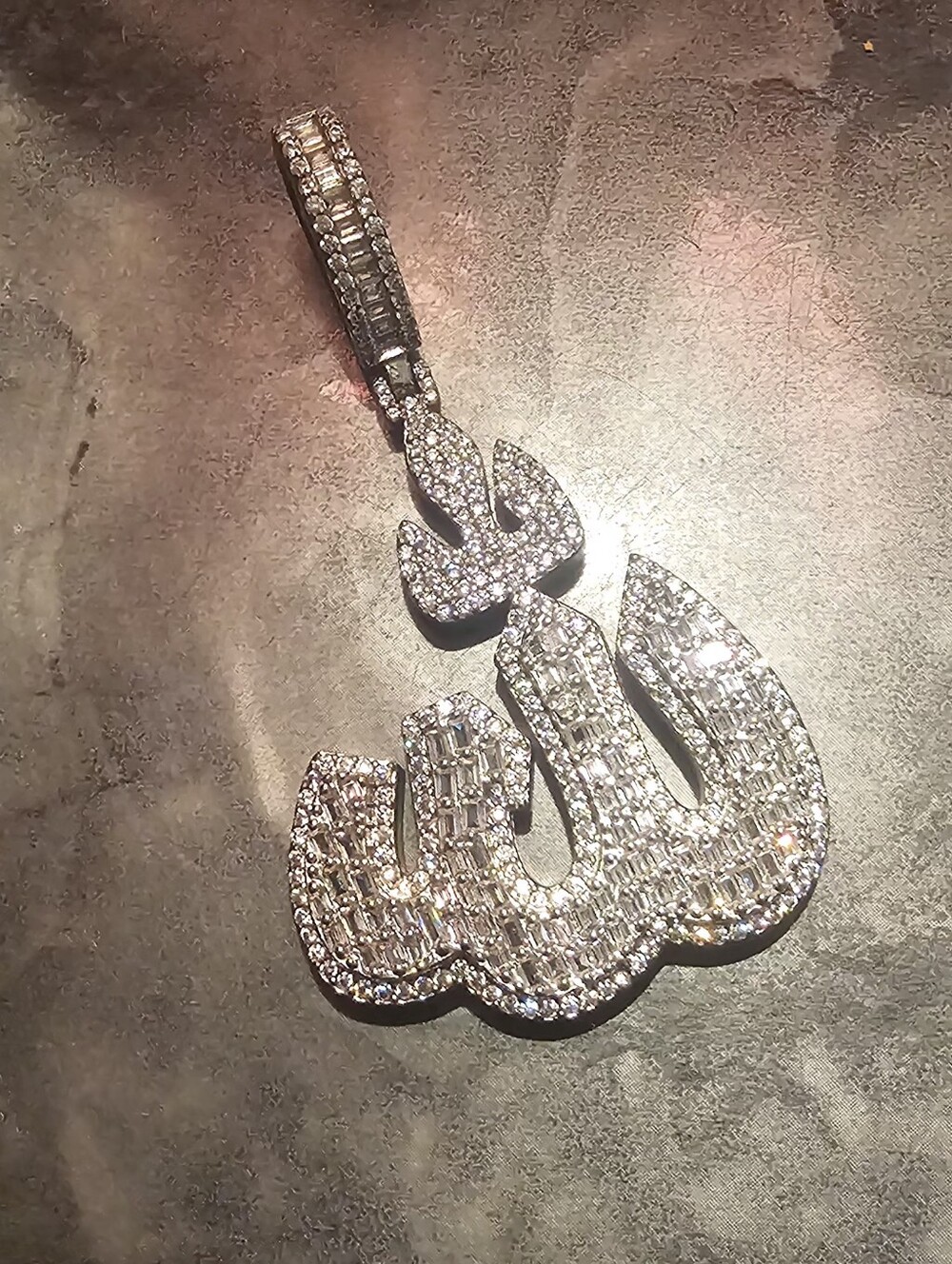 Men, Silver Crystal Arabic Script Pendant Necklace